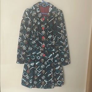 RARE Nick & Mo ModCloth Embroidered Coat with Red Buttons